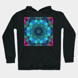 Mosaic Kaleidoscope Flower Blue Teal and Pink Hoodie